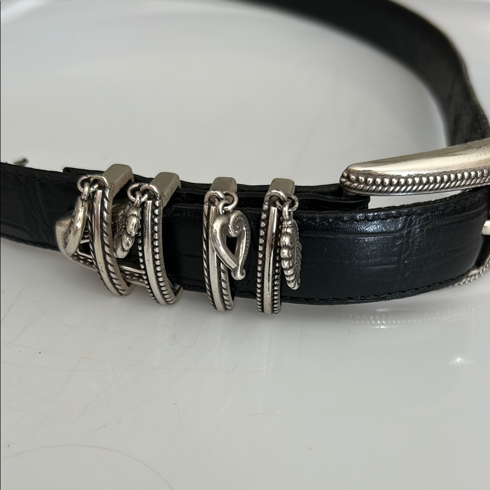 Brighton Black Leather Belt with Silver Details